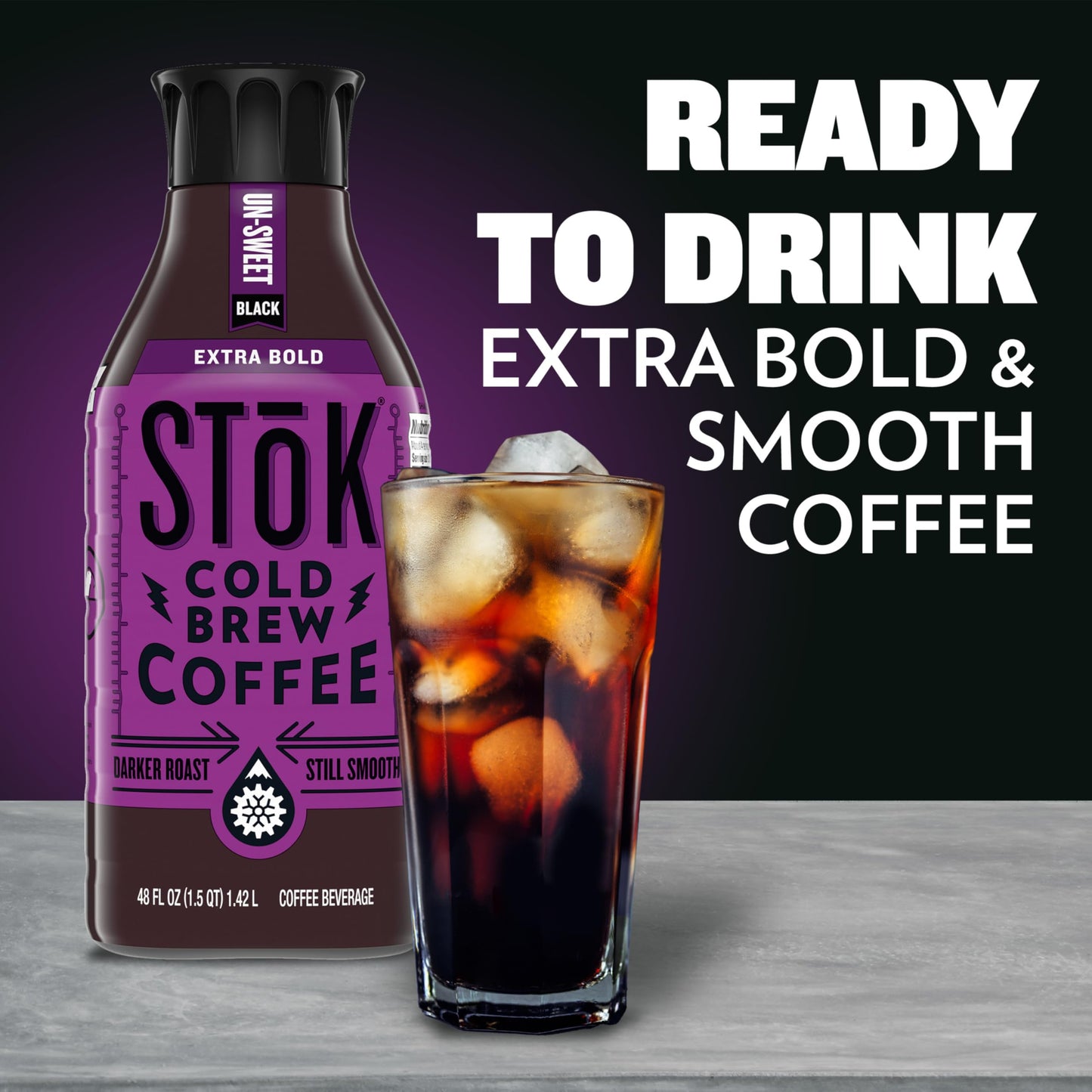 SToK Cold Brew Coffee, Extra Bold, Dark Roast Brewed Low and Slow, Unsweetened, Black Coffee 48 FL OZ Bottle