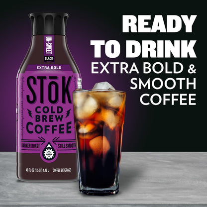 SToK Cold Brew Coffee, Extra Bold, Dark Roast Brewed Low and Slow, Unsweetened, Black Coffee 48 FL OZ Bottle