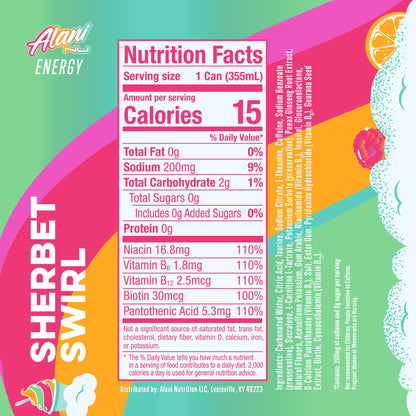 Alani Nu Sherbet Swirl Sugar Free Energy Drink (Pack of 12)