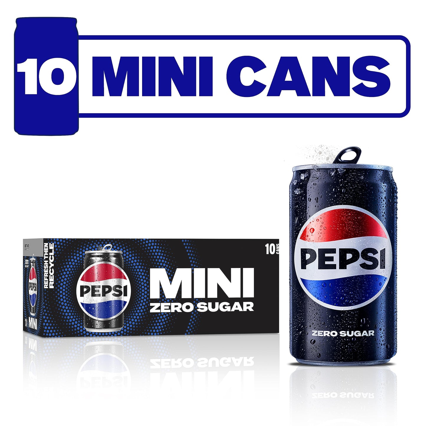 Pepsi Zero Sugar Soda, 7.5 Ounce Mini Cans, (Two packs of 10) (Packaging May Vary)