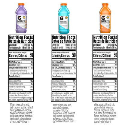 Gatorlyte Rapid Rehydration Electrolyte Drink, 3 Flavor Variety Pack 2.0, Specialized Blend of 5 Electrolytes, Lower Sugar, No Artificial Sweeteners, No Artificial Flavors, 20 fl oz Bottles (12 Pack)