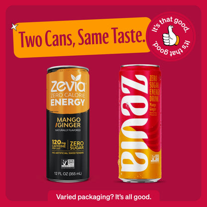 Zevia, Drink Energy Mango Ginger, 12 Fl Oz (Pack of 2)