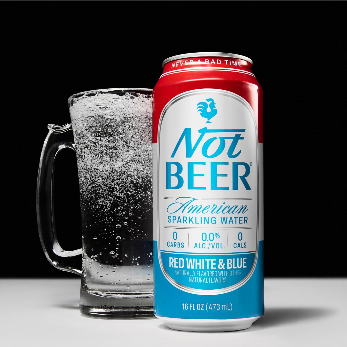 Not Beer American Sparkling Water, Red White & Blue, 99.9% Pure, Mineral & Electrolyte Blend, Carbonated Soda Water, Made in America, 16 Oz Tallboy Cans, 8 Pack