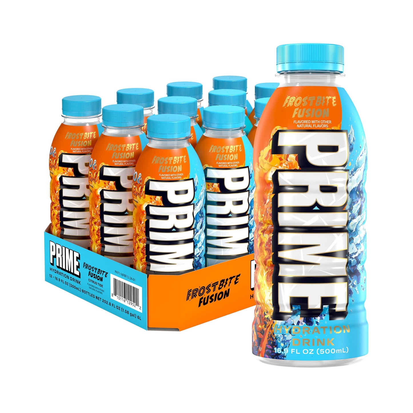 PRIME Hydration FROSTBITE FUSION, Sports Drinks with Coconut Water, Electrolyte Enhanced to Replenish Fluids, Zero Added Sugar, B Vitamins, Antioxidants, Made with Natural Flavors, 16.9 Fl Oz 12 Pack