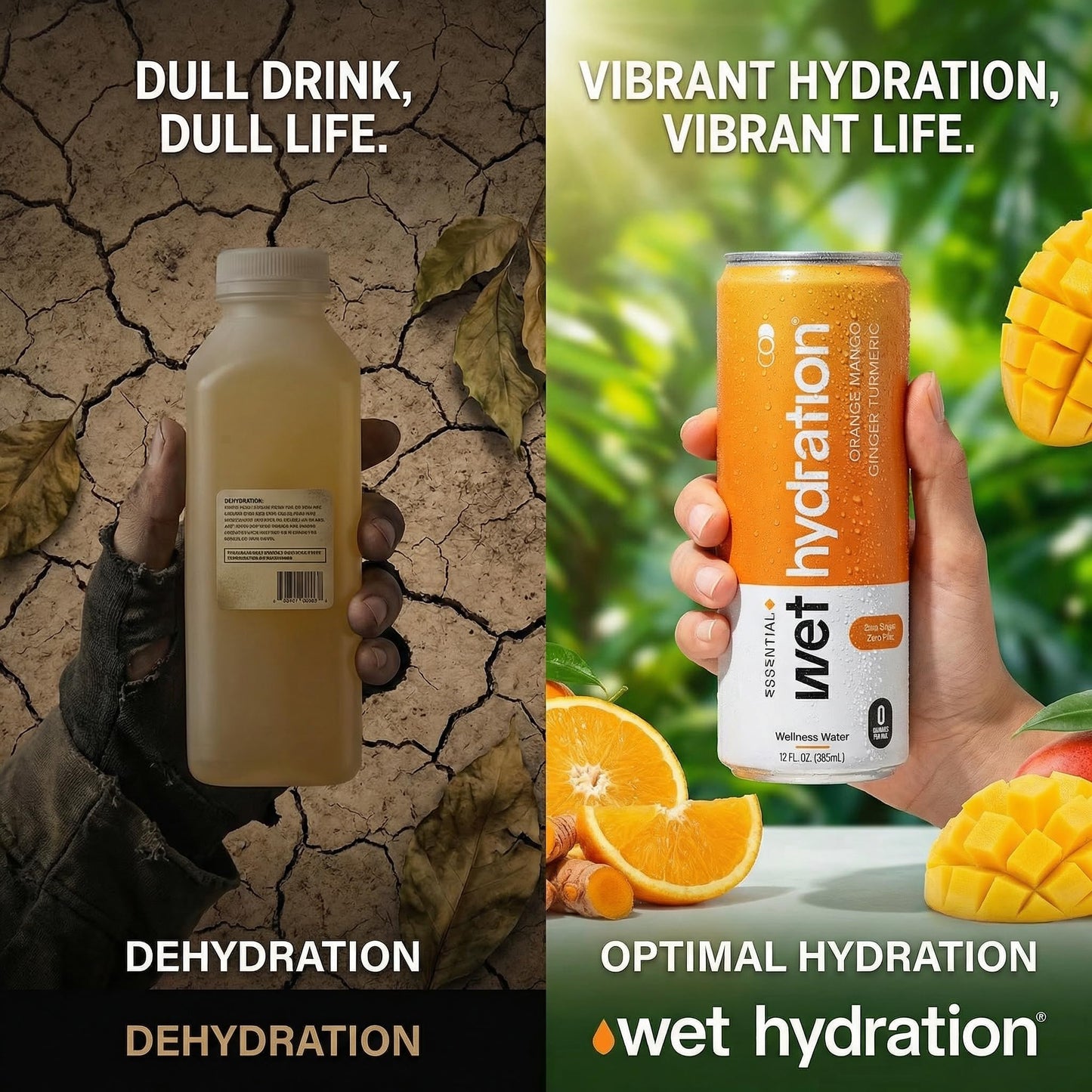Wet Hydration, Orange Mango Ginger Turmeric Enh Beverage, 12 Fl Oz 6 pack