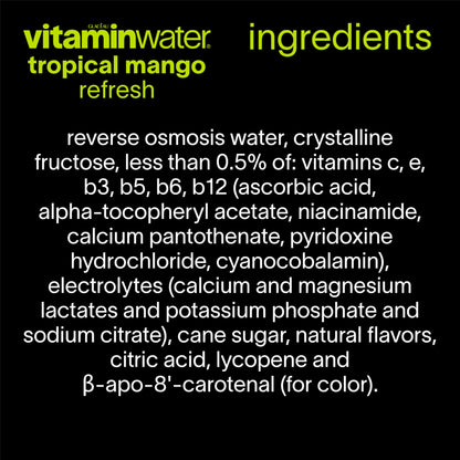 vitaminwater Refresh Tropical Mango Nutrient Enhanced Flavored Water Beverage, 20 fl oz Bottles, 12 Pack