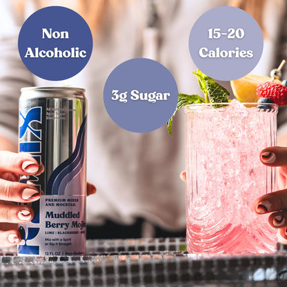 Remix Non-Alcoholic Drinks & Mocktails - Alcohol Replacement Beverage with All-Natural Flavors, Real Juice & Electrolytes - Low Sugar & Calorie Non-Alcoholic Spirits (4 Pack, Muddled Berry Mojito)