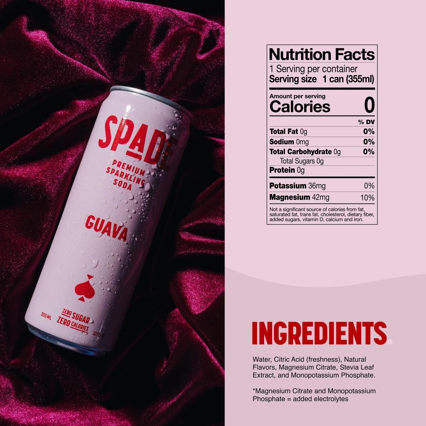 Spade Soda Guava 12 Pack, Premium All-Natural, No Sugar, No Calories, Electrolytes, Magnesium, Potassium, Healthy Non GMO, Sweet Quality Stevia, No Artificial Sweeteners, Great Taste, Bold Taste