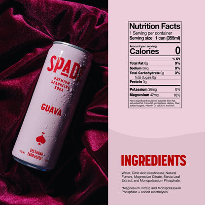 Spade Soda Guava 12 Pack, Premium All-Natural, No Sugar, No Calories, Electrolytes, Magnesium, Potassium, Healthy Non GMO, Sweet Quality Stevia, No Artificial Sweeteners, Great Taste, Bold Taste