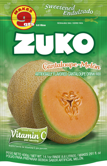 Zuko Cantaloupe Powdered Drink Mix Family Pack, No Added Sugar Needed, 14.1 oz (Pack of 6)
