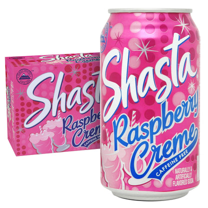Shasta Raspberry Cream | 12-Pack of 12oz Cans | Fruity Raspberry with Smooth Vanilla | Caffeine-Free | Sweet & Creamy