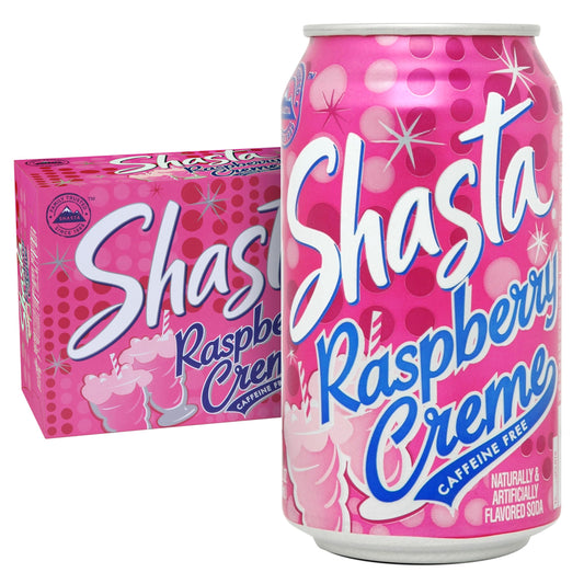 Shasta Raspberry Cream | 12-Pack of 12oz Cans | Fruity Raspberry with Smooth Vanilla | Caffeine-Free | Sweet & Creamy