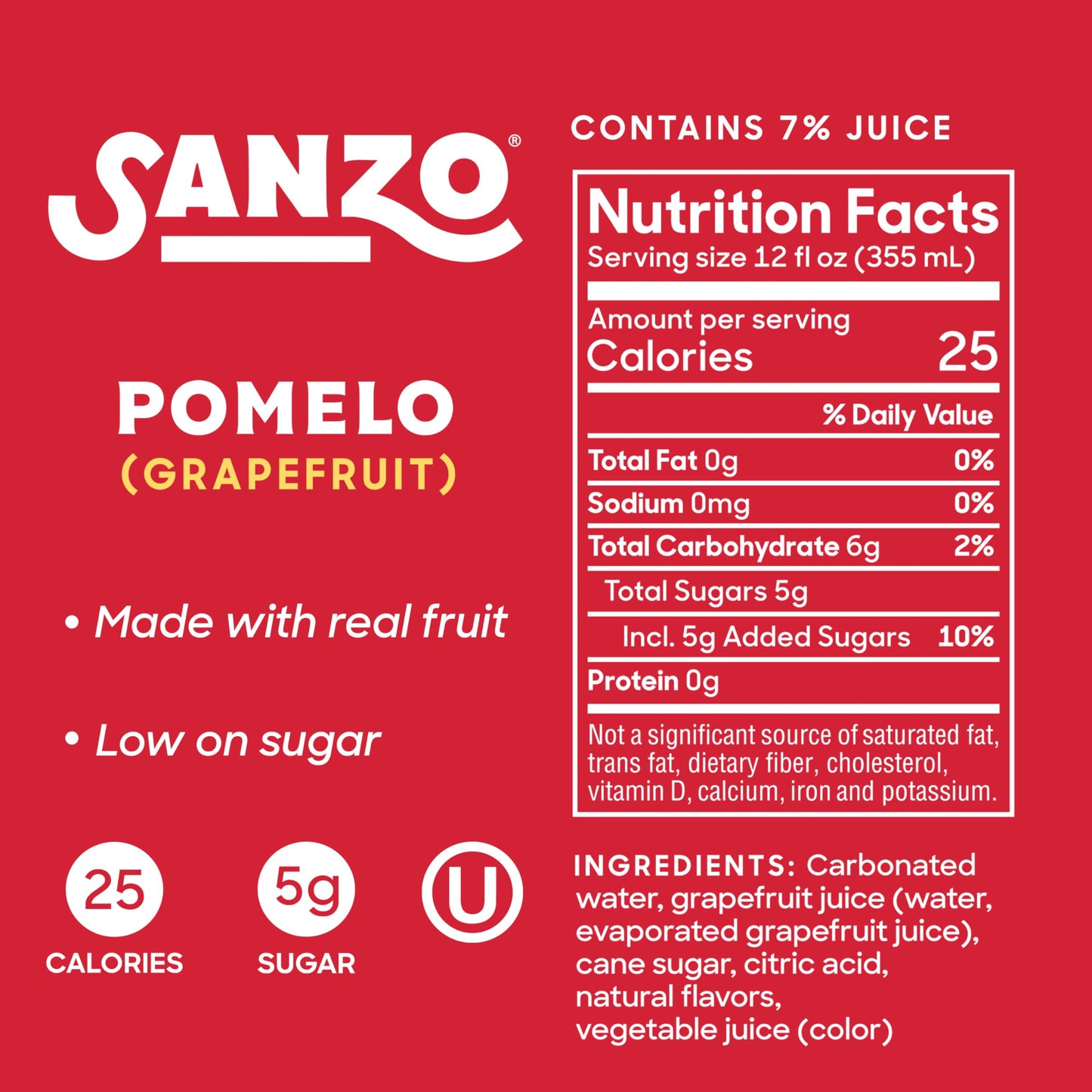 Sanzo Flavored Sparkling Water - Pomelo Grapefruit Seltzer - Low Calorie Low Sugar - Craft Asian Drinks - Vegan Gluten Free Carbonated Flavored Water - Fizzy Bubbly Healthy Drinks - 12oz, 6 Pack