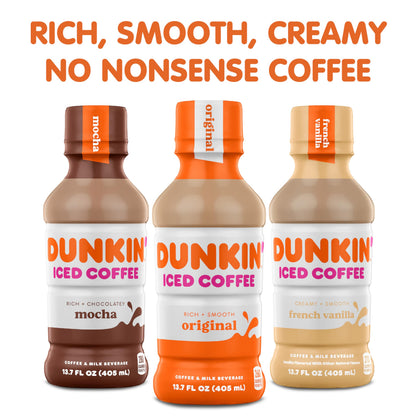 Dunkin' Original Iced Coffee Bottle, 13.7 fl oz, 12 Pack