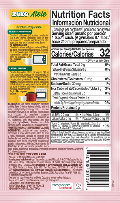 Zuko Atole Strawberry Instant Corn Starch Mix | Fortified with Vitamins | Just Add Hot Water | Microwaveable In Only 2 Minutes | 1.6 Ounce (Pack of 24)