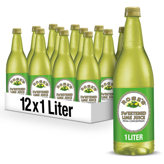 Rose's Sweetened Lime Juice, 1 L bottle (Pack of 12), Made with Real Lime Juice, Mixer to Add to Cocktails and Non-Alchoholic Drinks, Trusted by Bartenders