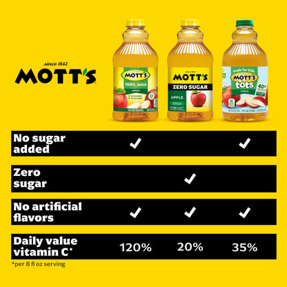 Mott's Zero Sugar Apple Juice Drink, 8 fl oz bottles, 24 Count (4 Packs of 6), Apple Flavor, Excellent Source of Vitamin C