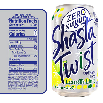 Shasta Zero Sugar Twist | 12-Pack of 12oz Cans | Lemon-Lime Citrus Soda | Sugar-Free & Caffeine-Free | Crisp & Refreshing