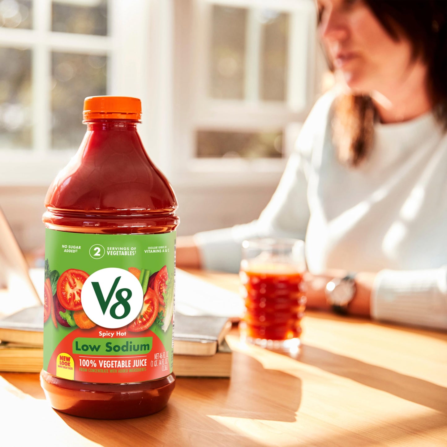 V8 Low Sodium Spicy Hot 100% Vegetable Juice, 46 fl oz Bottle (Pack of 6)