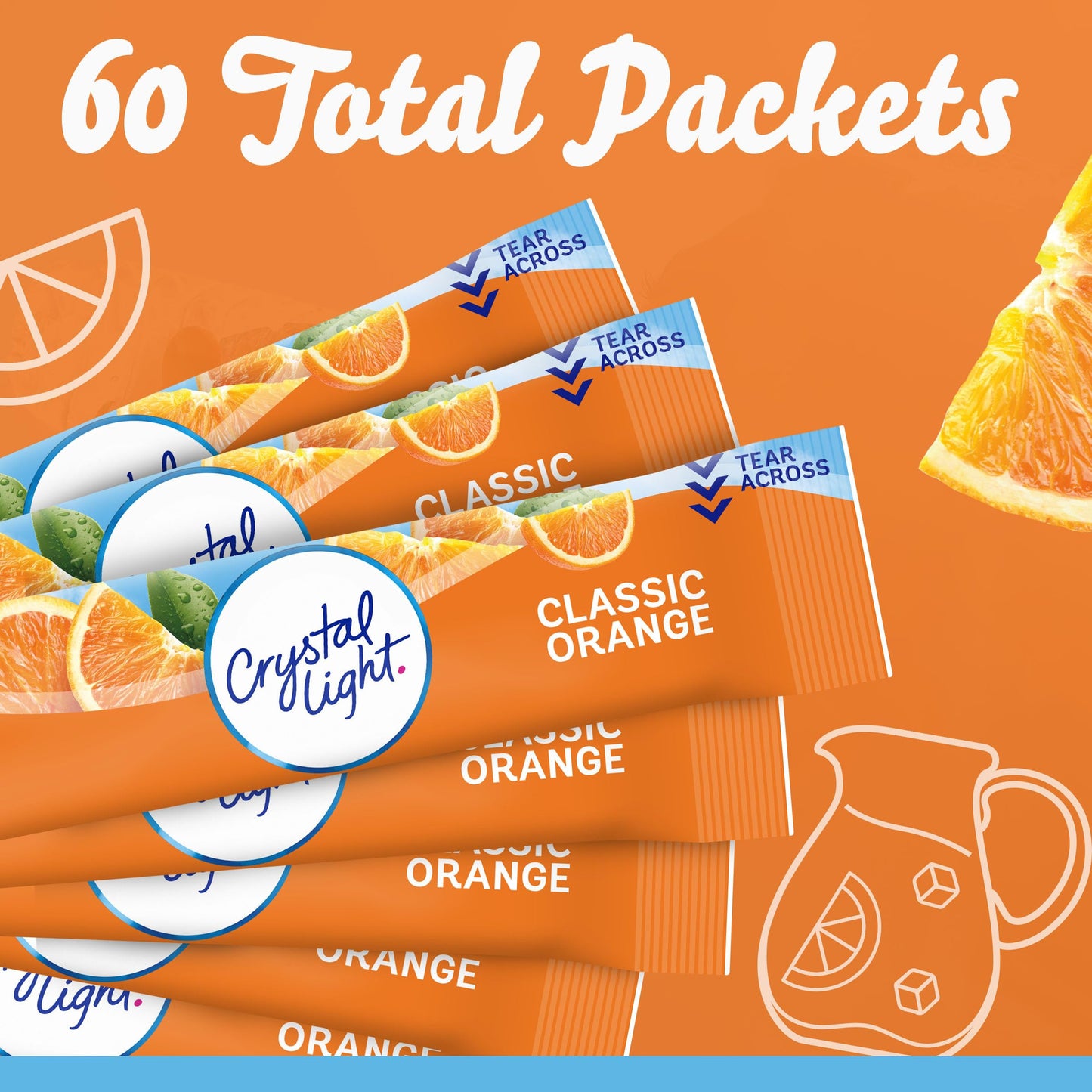 Crystal Light Classic Orange Naturally Flavored Powdered Drink Mix, 60 ct Pack, 12 Canisters of 5 Pitcher Packets