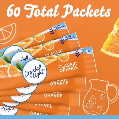 Crystal Light Classic Orange Naturally Flavored Powdered Drink Mix, 60 ct Pack, 12 Canisters of 5 Pitcher Packets