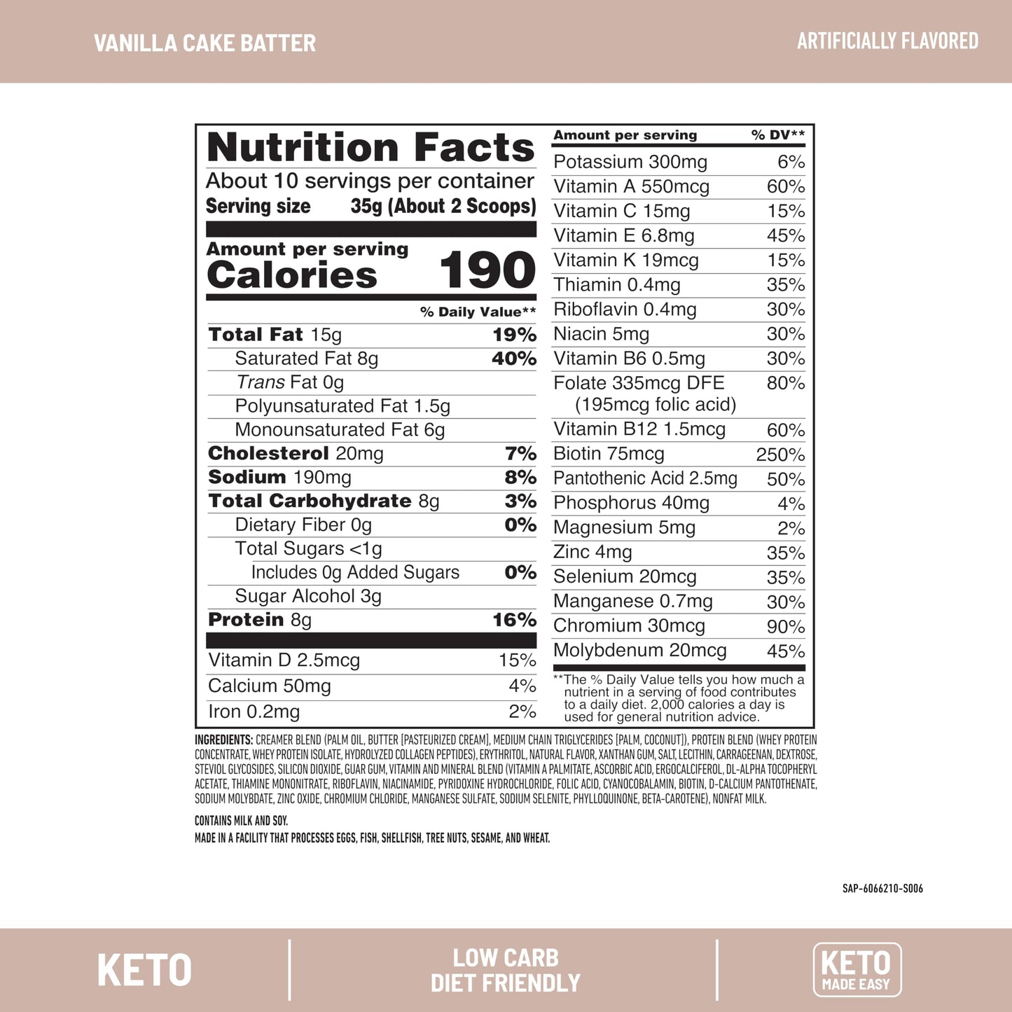 SlimFast Keto Meal Replacement Powder, Vanilla Cake Batter, Low Carb with Whey & Collagen Protein, 10 Servings (Pack of 2) (Packaging May Vary)