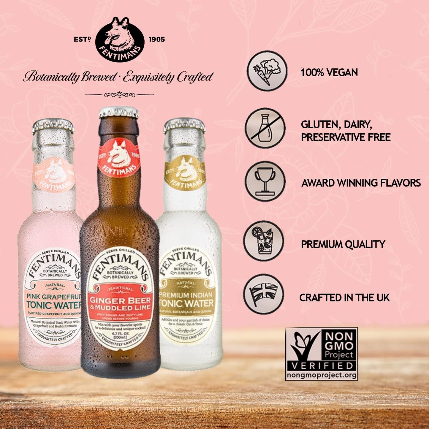 Fentimans Sparkling Tonic Water - Crafted Tonic Water with Quinine, All Natural Mixer, No Artificial Flavors, Preservatives or Sweeteners, Craft Soda, Botanically Brewed - 6.7 Fl Oz (Pack of 4)