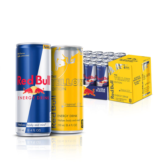 Red Bull Energy Drink Variety Pack, 8.4 Fl Oz, 28 Cans (24 cans Red Bull Energy Drink + 4 cans Red Bull Tropical, Yellow Edition Energy Drink)