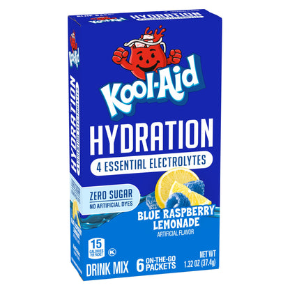 Kool-Aid Hydration Blue Raspberry Lemonade Artificially Flavored Drink Mix, 6 ct On-the-Go-Packets, 1.32 oz Box