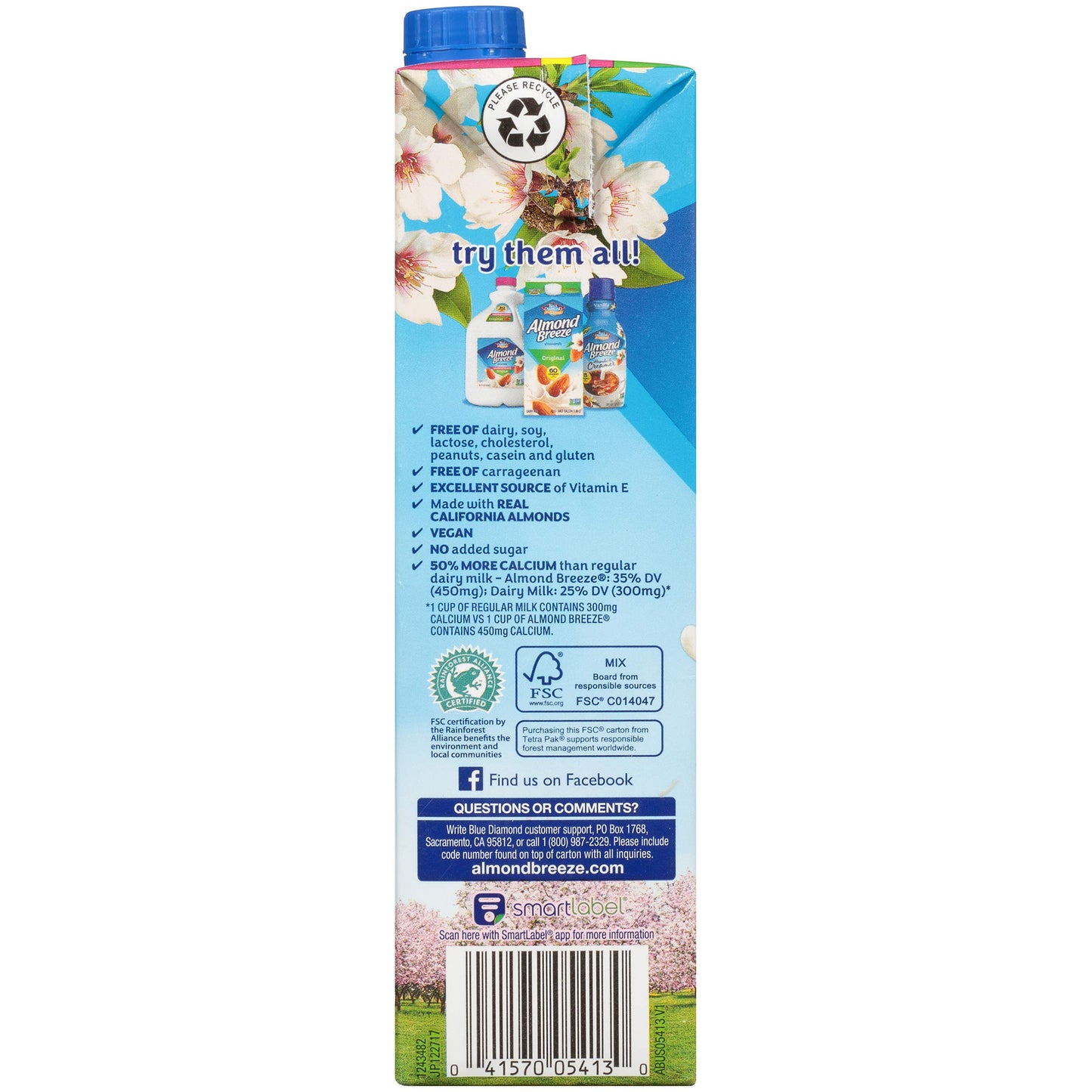 Almond Breeze Dairy Free Almondmilk, Unsweetened Original, 32 FL OZ