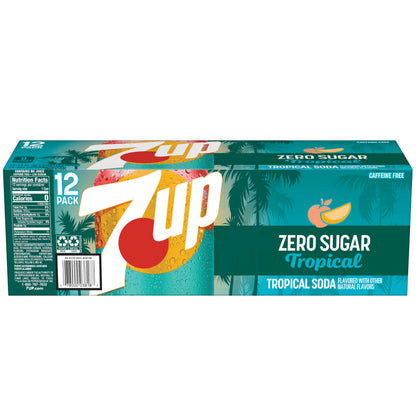 7UP Tropical Zero Sugar Soda, 12 fl oz cans, 12 pack