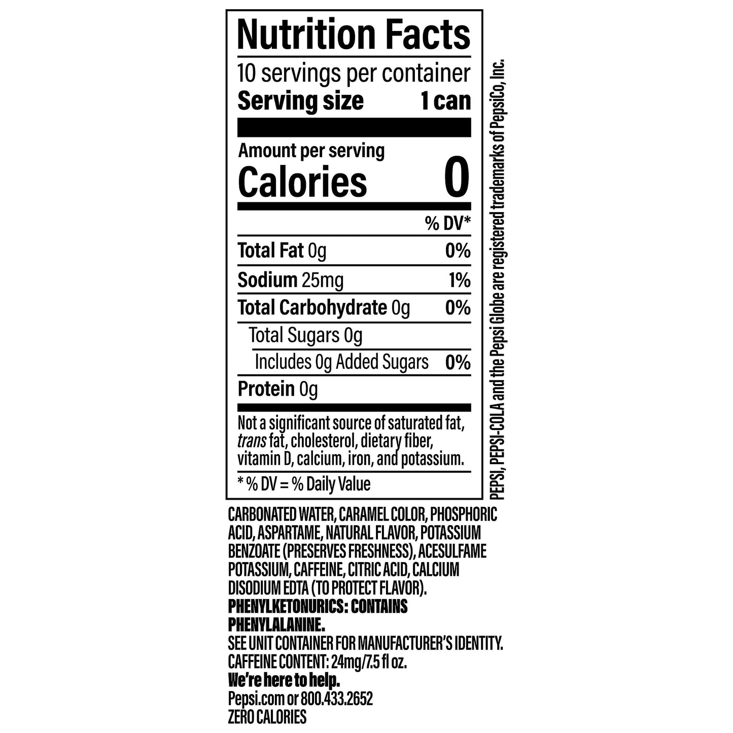 Pepsi Zero Sugar Soda, 7.5 Ounce Mini Cans, (Two packs of 10) (Packaging May Vary)