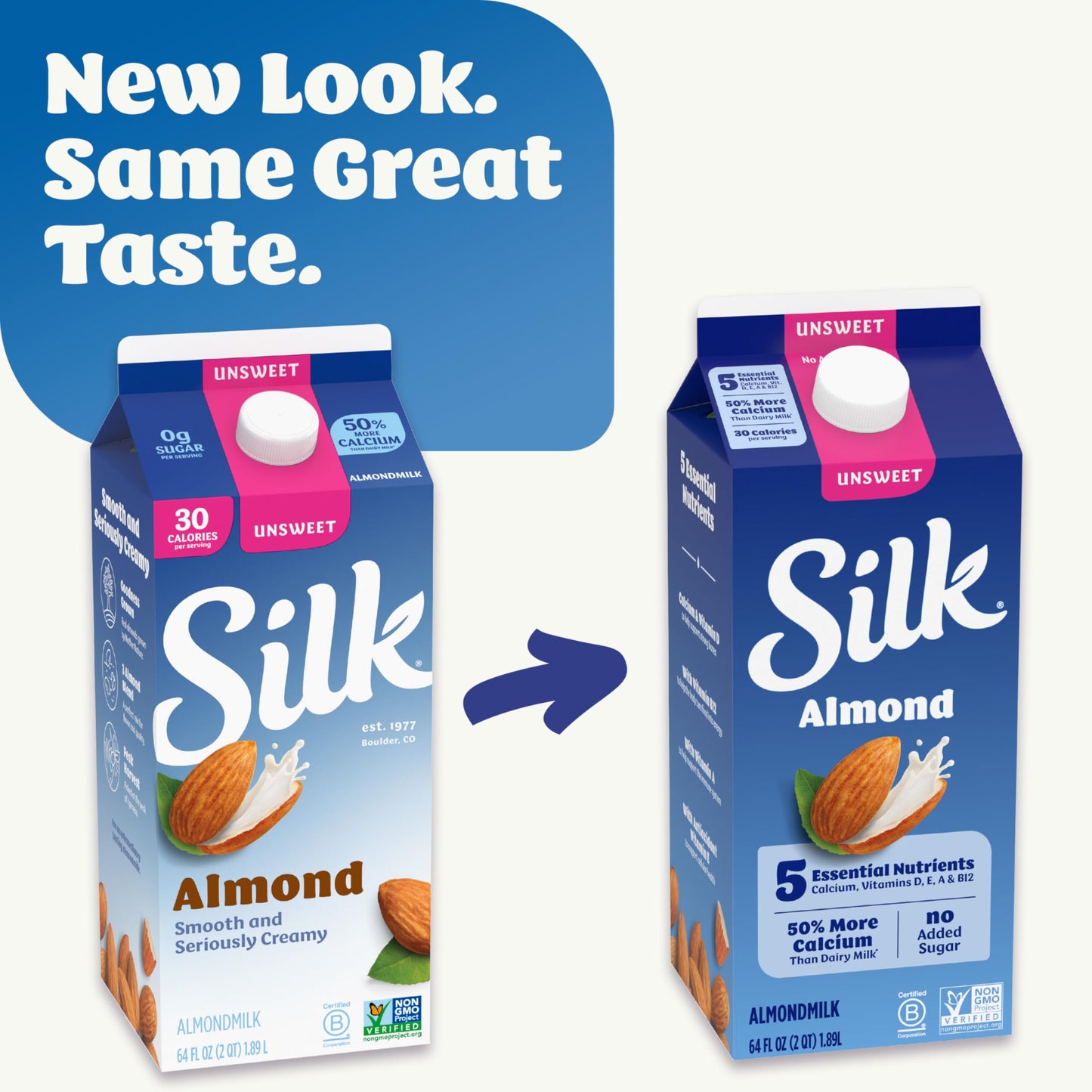 Silk Almond Milk, Unsweet, Dairy Free, Gluten Free, Seriously Creamy Vegan Milk with 50% More Calcium than Dairy Milk, 64 FL OZ Half Gallon