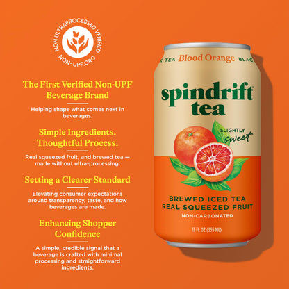 Spindrift Brewed Iced Tea, Blood Orange Black Tea, Made with Real Squeezed Fruit, No Carbonation, 12 Fl Oz Cans, Pack of 12 (Only 27 Calories per Can)