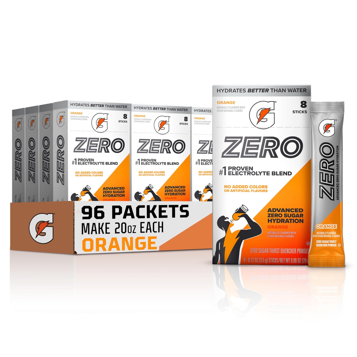 Gatorade Zero Sugar Electrolyte Powder Drink Mix, Orange, (96 Servings), No Artificial Flavors, No Added Colors, Zero Sugar, Sports Drinks, Hydration, Electrolyte Drink