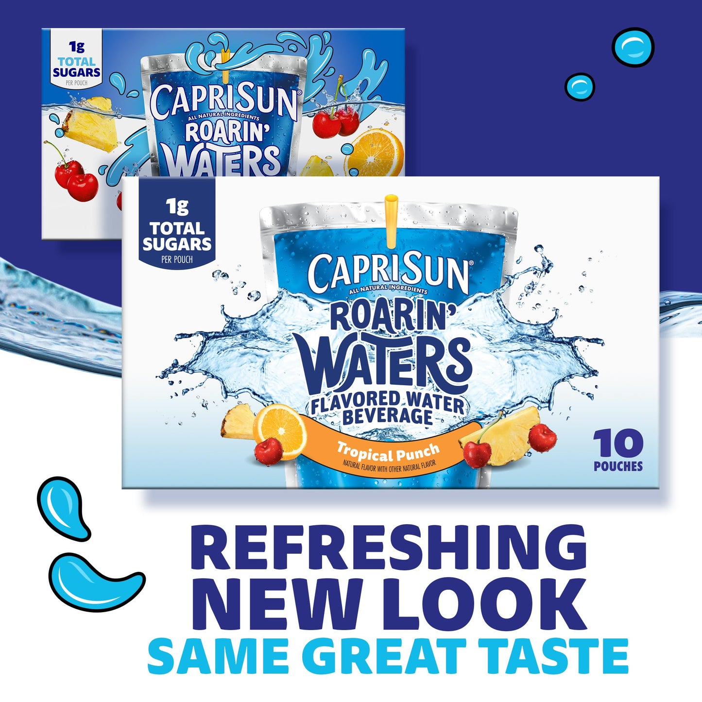 Capri Sun Roarin' Waters Tropical Punch Flavored with other natural flavor Water Beverage, 10 ct Box, 6 fl oz Drink Pouches