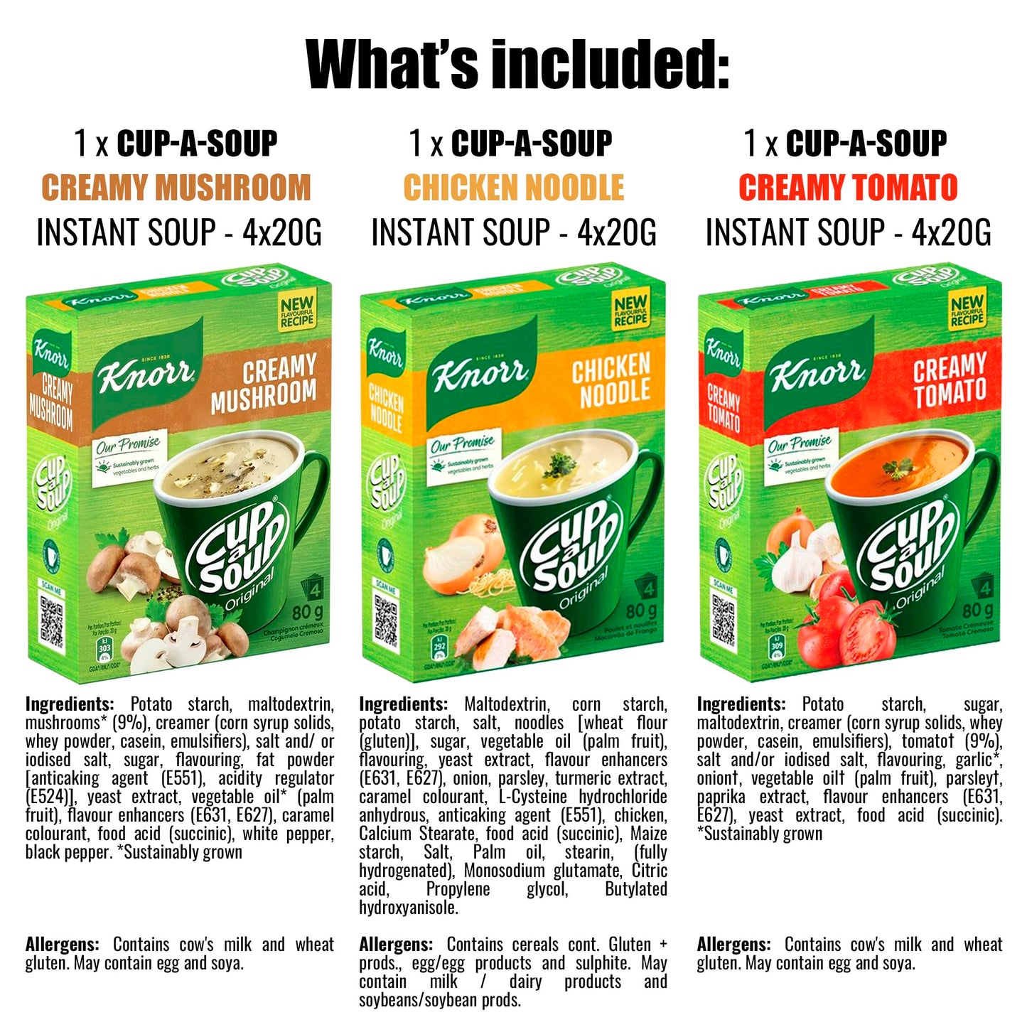 Cup-a-Soup Variety Pack Bundle - Includes Chicken Noodle, Creamy Mushroom, and Creamy Tomato Instant Soups - Quick and Wholesome Meals