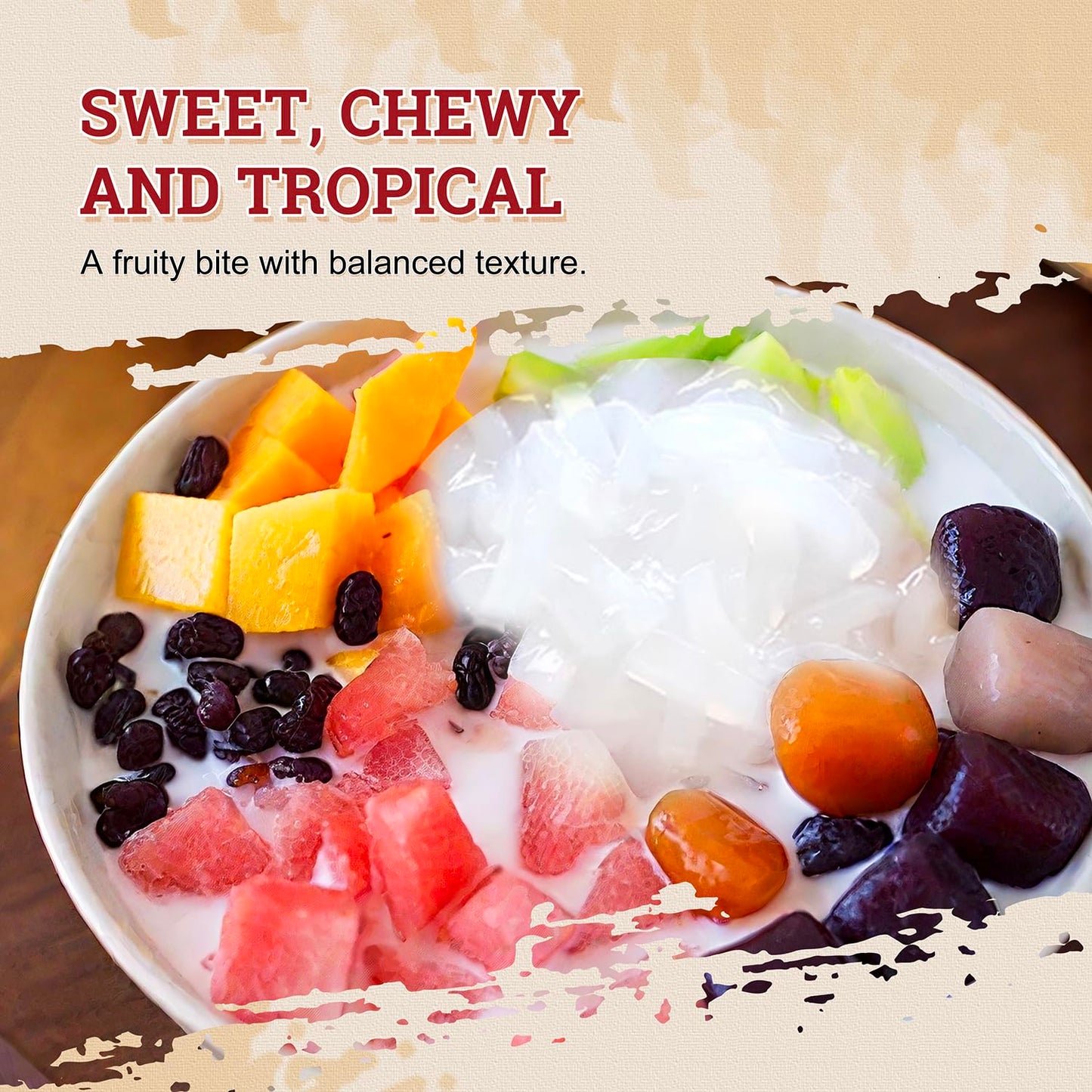 52USA Lychee Flavored Coconut Jelly 1kg (2.2 lbs) Topping for Desserts and Boba Tea, Premium Coconut Gel Strip for Smoothies and Drink