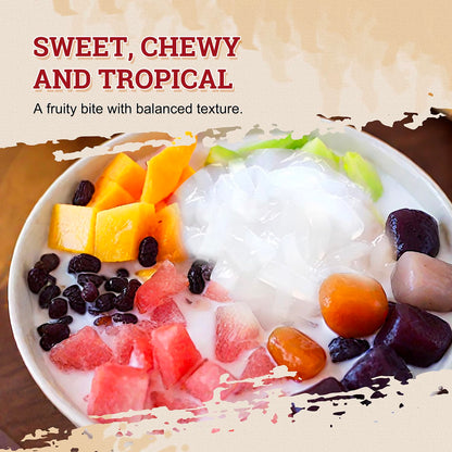 52USA Lychee Flavored Coconut Jelly 1kg (2.2 lbs) Topping for Desserts and Boba Tea, Premium Coconut Gel Strip for Smoothies and Drink