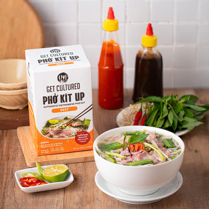 Get Cultured Box Beef Pho Kit – Authentic Vietnamese Pho Broth Base With Spice Bag, Rice Noodles, Fish Sauce Seasoning & Condiments – Flavorful & Authentic Pho at Home, 8.9 oz (3 Servings)