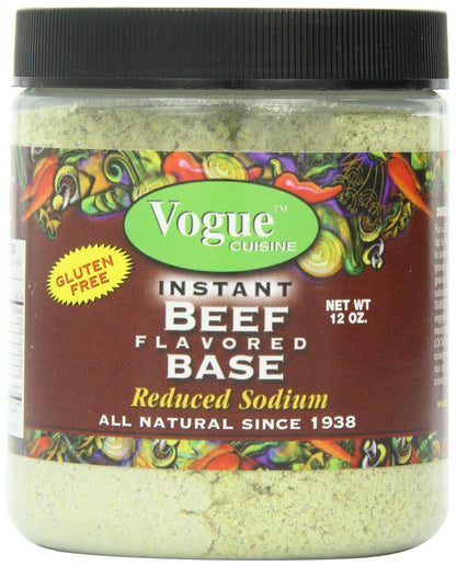 Vogue Cuisine Beef (Vegetarian Beef) Soup & Seasoning Base 12oz - Low Sodium, Gluten Free, All Natural Ingredients