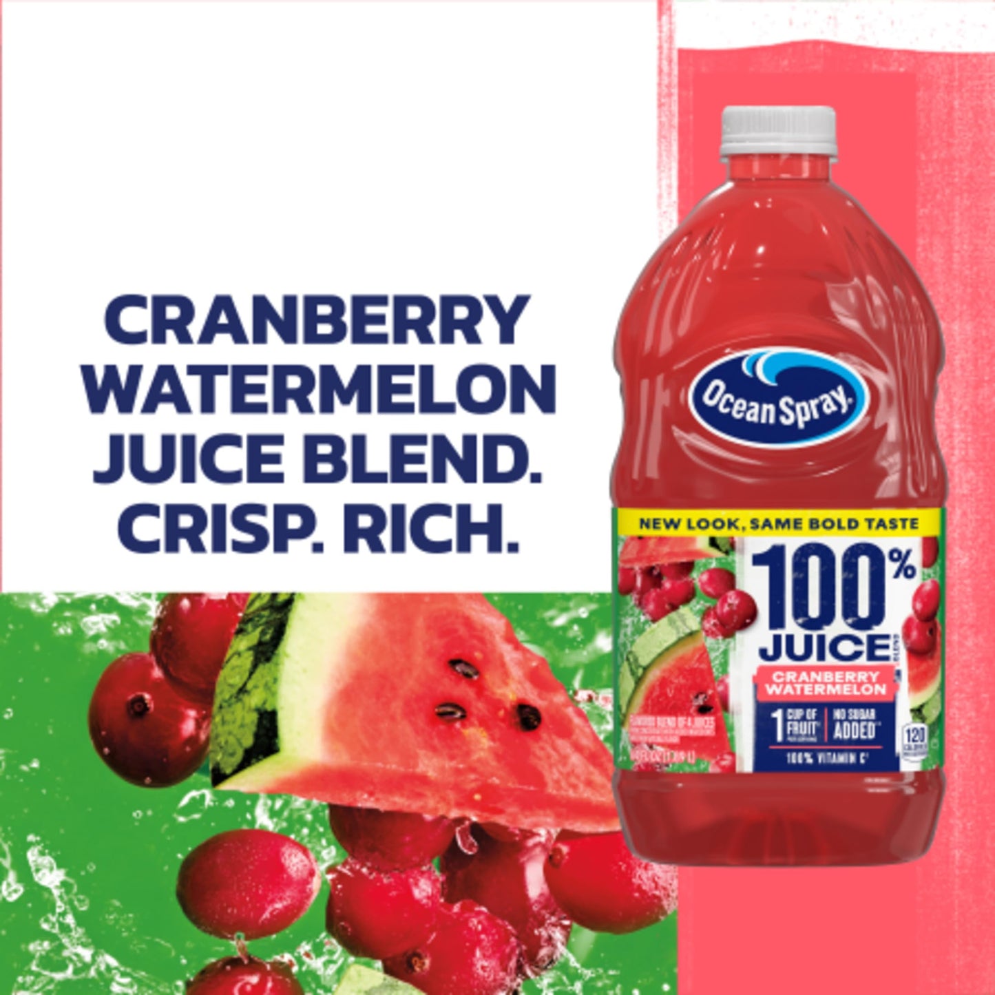 Ocean Spray® 100% Juice Cranberry Watermelon Juice Blend, 64 Fl Oz Bottle (Pack of 1)