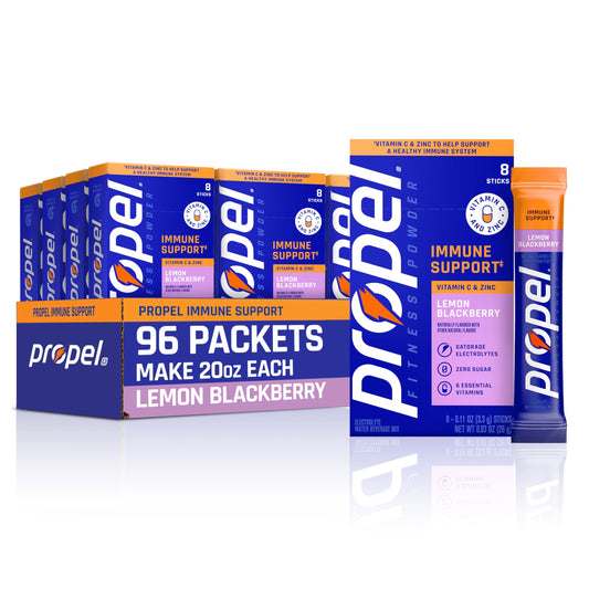 Propel Immune Support Electrolyte Powder Drink Mix, Lemon Blackberry, (96 Servings), 100% DV Vitamin C, Good Source of Zinc, Zero Sugar, Gatorade Electrolytes, No Added Colors, No Artificial Flavor