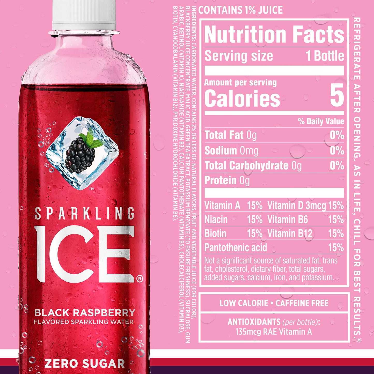 Sparkling Ice Black Raspberry Variety Pack with Caffeine, Zero Sugar Flavored Sparkling Water with Antioxidants, Vitamins, and Zero Calories (16 fl oz Cans, 12 count)