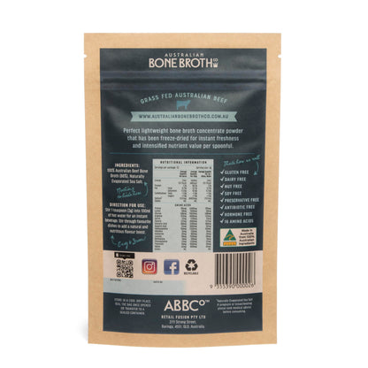 ABBCo 100% Australian Beef Bone Broth Concentrated Freeze-Dried Powder - Bone Broth Protein Powder, Natural Beef Flavor, Gluten and Dairy Free, Zero Carb and Sugar