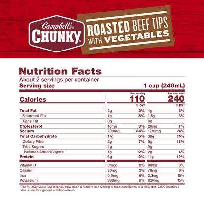 Campbell’s Chunky Soup, Roast Beef Tips With Vegetables Soup, 18.8 Oz Can