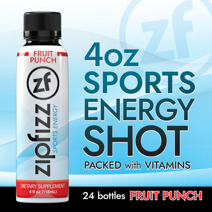Zipfizz Sport Energy Shot, Fruit Punch, 4oz, Hydration, B12, Nitric Oxide Blend, (24 Count)