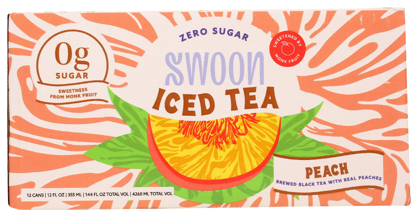 Swoon Peach Iced Tea, Zero Sugar, Gluten Free, 12 Fluid Ounce (Pack of 12)