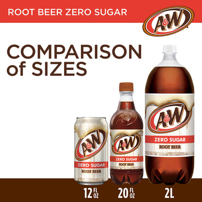 A&W Zero Sugar Root Beer Soda, 12 fl oz cans, 12 count