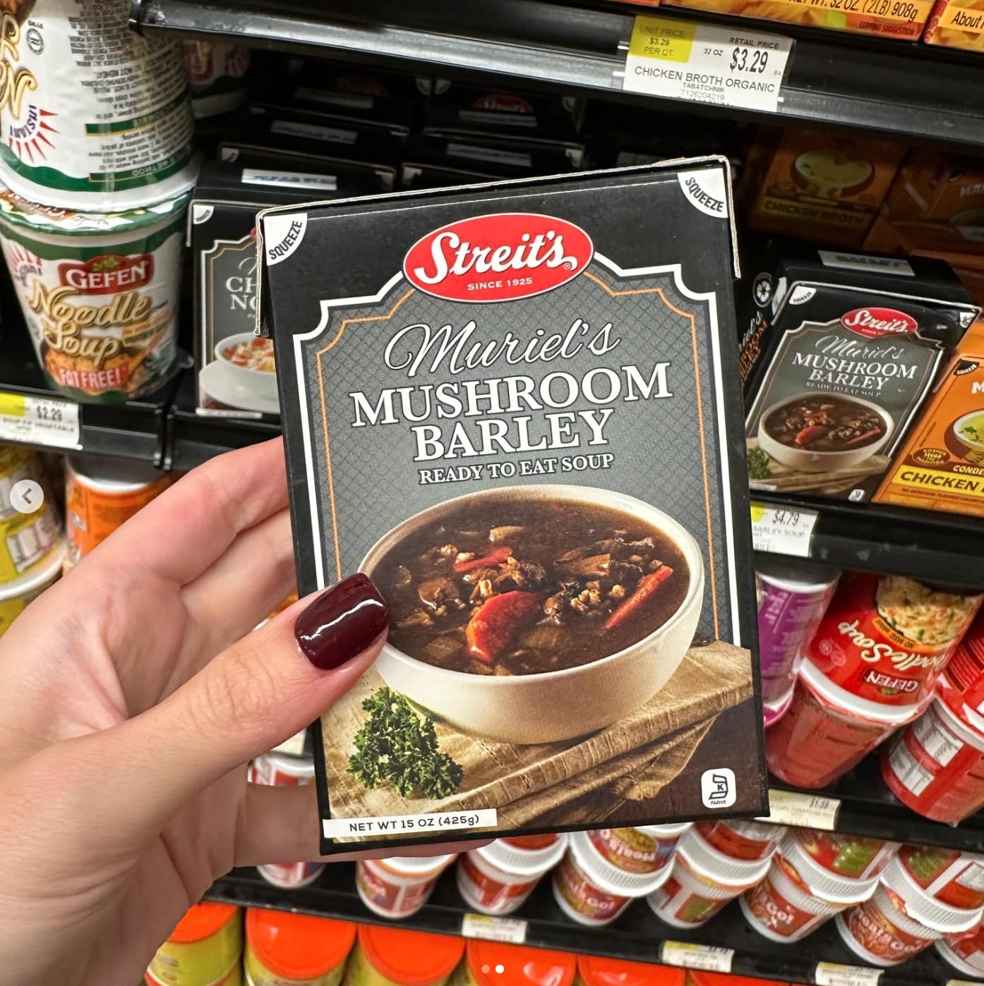 Streits Mushroom Barley Soup - Ready to Serve, Hearty Mushroom Soup, Kosher Certified, No MSG or Hydrogenated Oils, Vegan, Family Owned (15oz, Pack of 3)